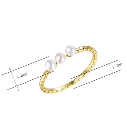 Wholesale Silver Shell Pearl Statement Band Cultured 3 Pearl Ring