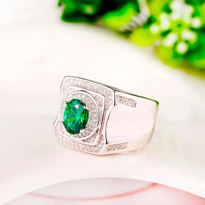 Wholesale Silver Signet Style Vintage Lab Grown Emerald Engagement Ring​