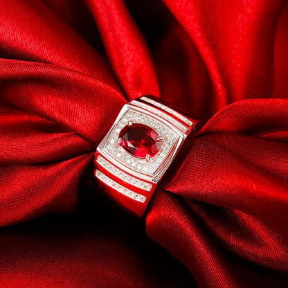 Wholesale Silver Simulated Ruby Chunky Signet Style Engagement Ring