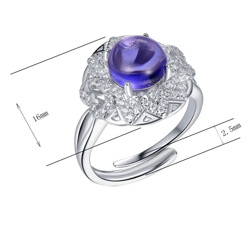 Wholesale Silver Simulated Violet Amethyst & Diamond Open Purple Flower Ring