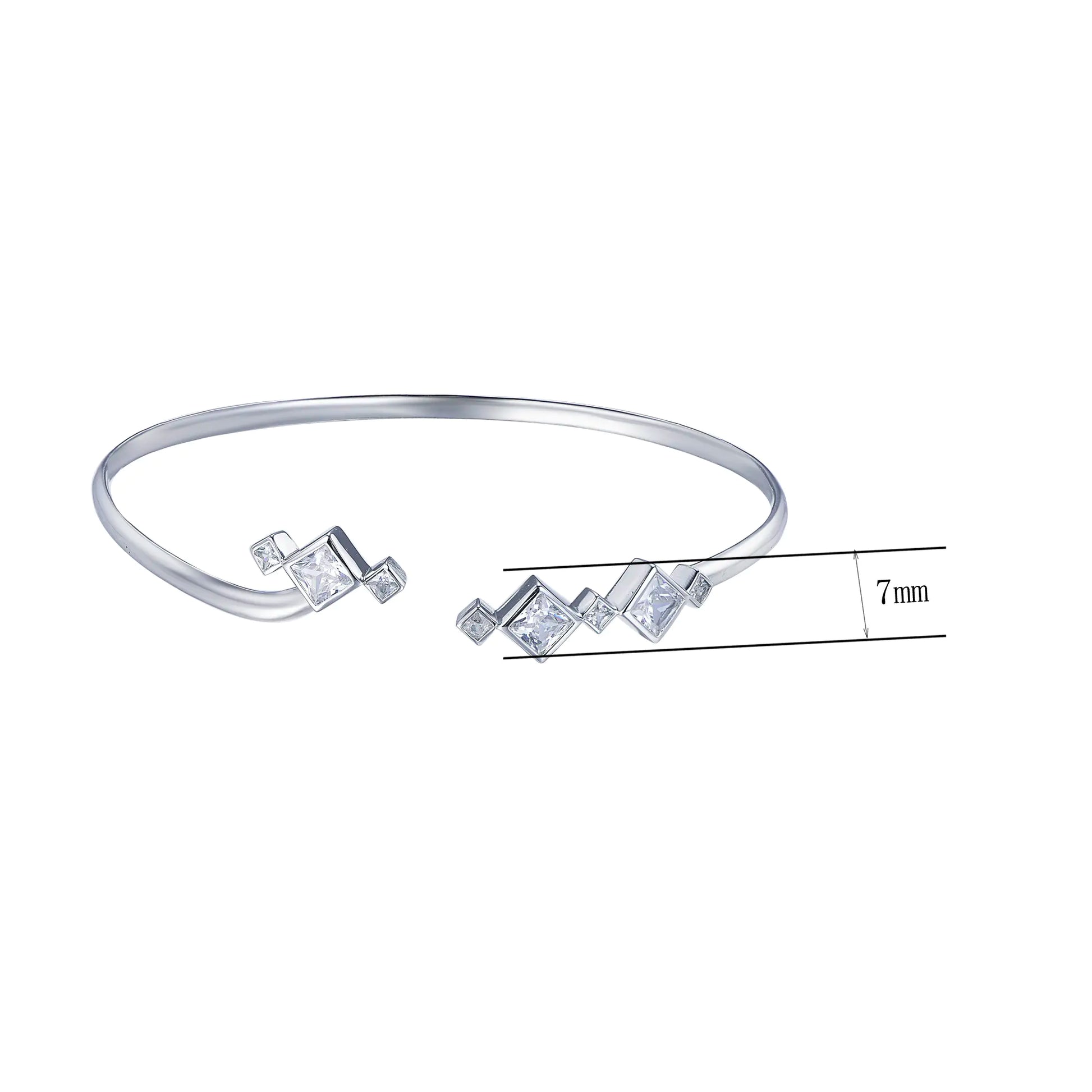 Wholesale Silver Square CZ Open Simple Design Bangles