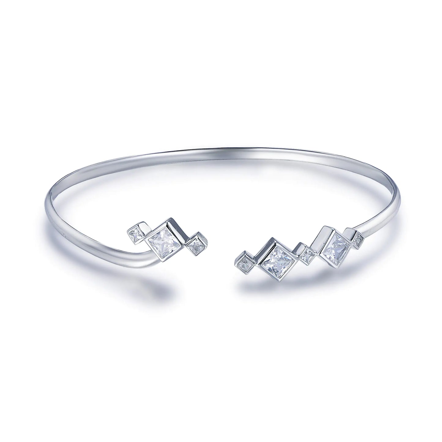 Wholesale Silver Square Cubic Zircon Open Simple Design Bangles