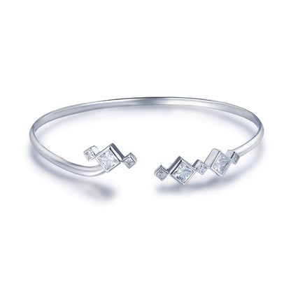 Wholesale Silver Square Cubic Zircon Open Simple Design Bangles