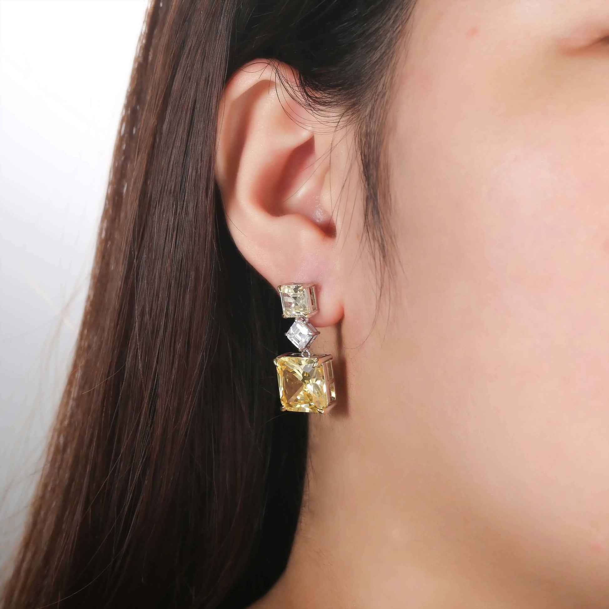 Wholesale Silver Square Cut Gemstone Dangle Earrings for Women
