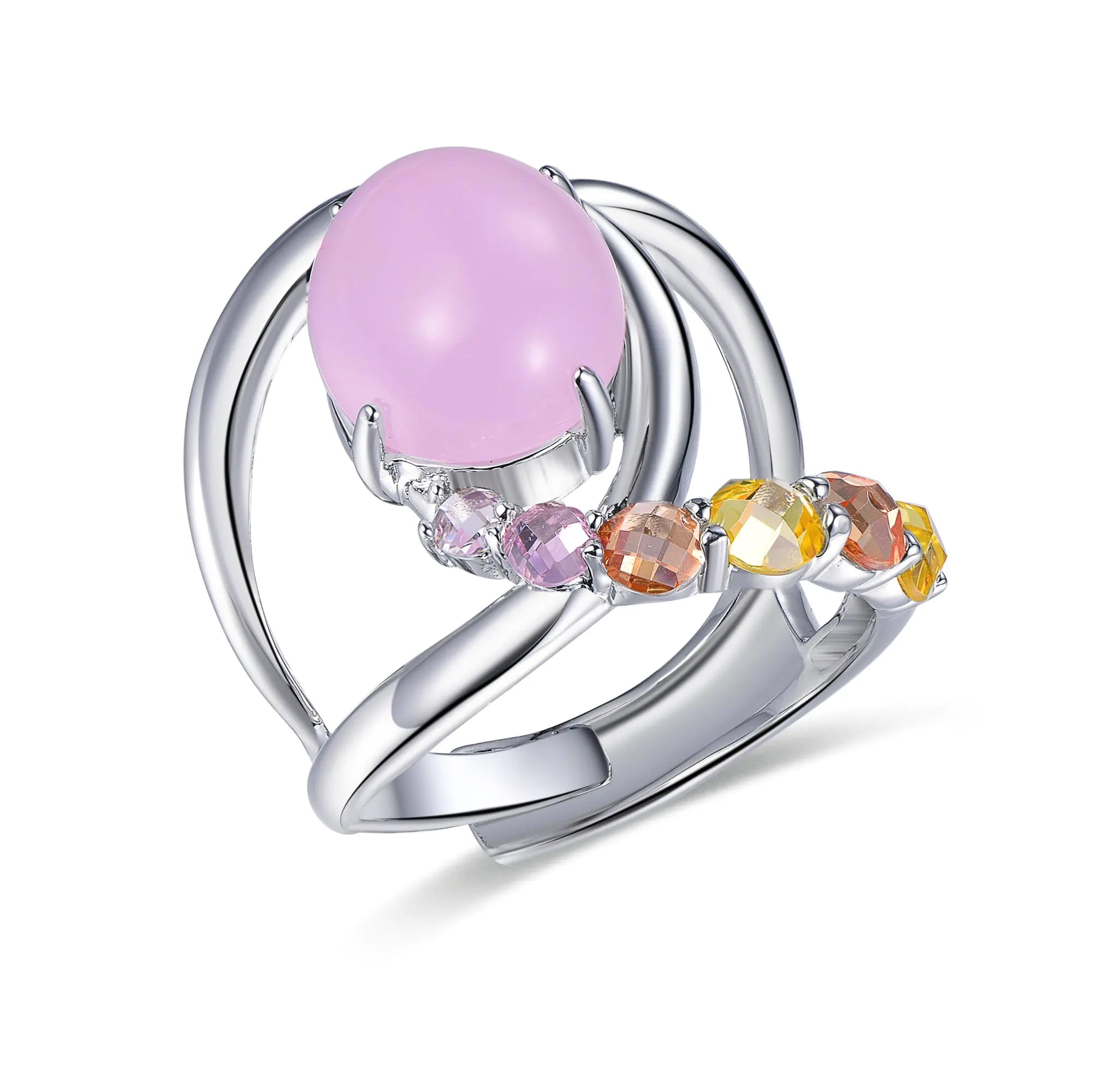 Wholesale Silver Statement Multi Colored CZ Oval Pink Opal Engagement Ring