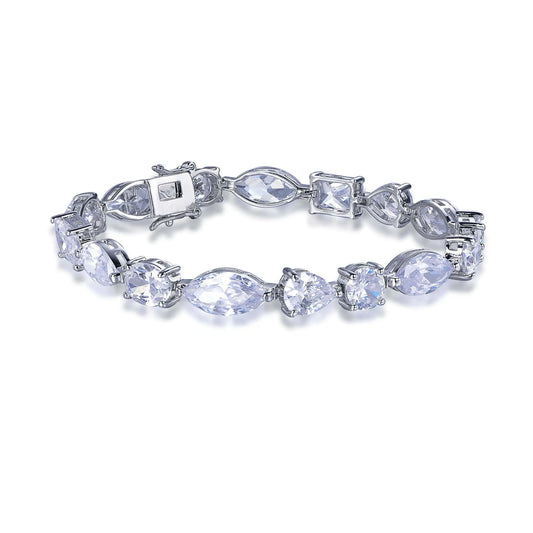 Wholesale Silver Various Cut Cubic Zircon Minimalist Tennis Bracelet