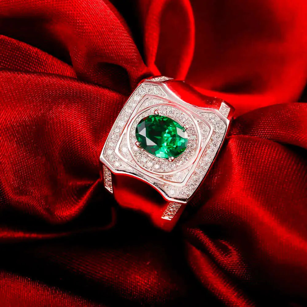 Wholesale Silver Vintage Oval Cut Lab Grown Emerald Engagement Ring​