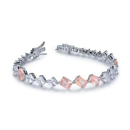 Wholesale Silver White CZ & Pink Glass Dual Color Gemstone Tennis Bracelets
