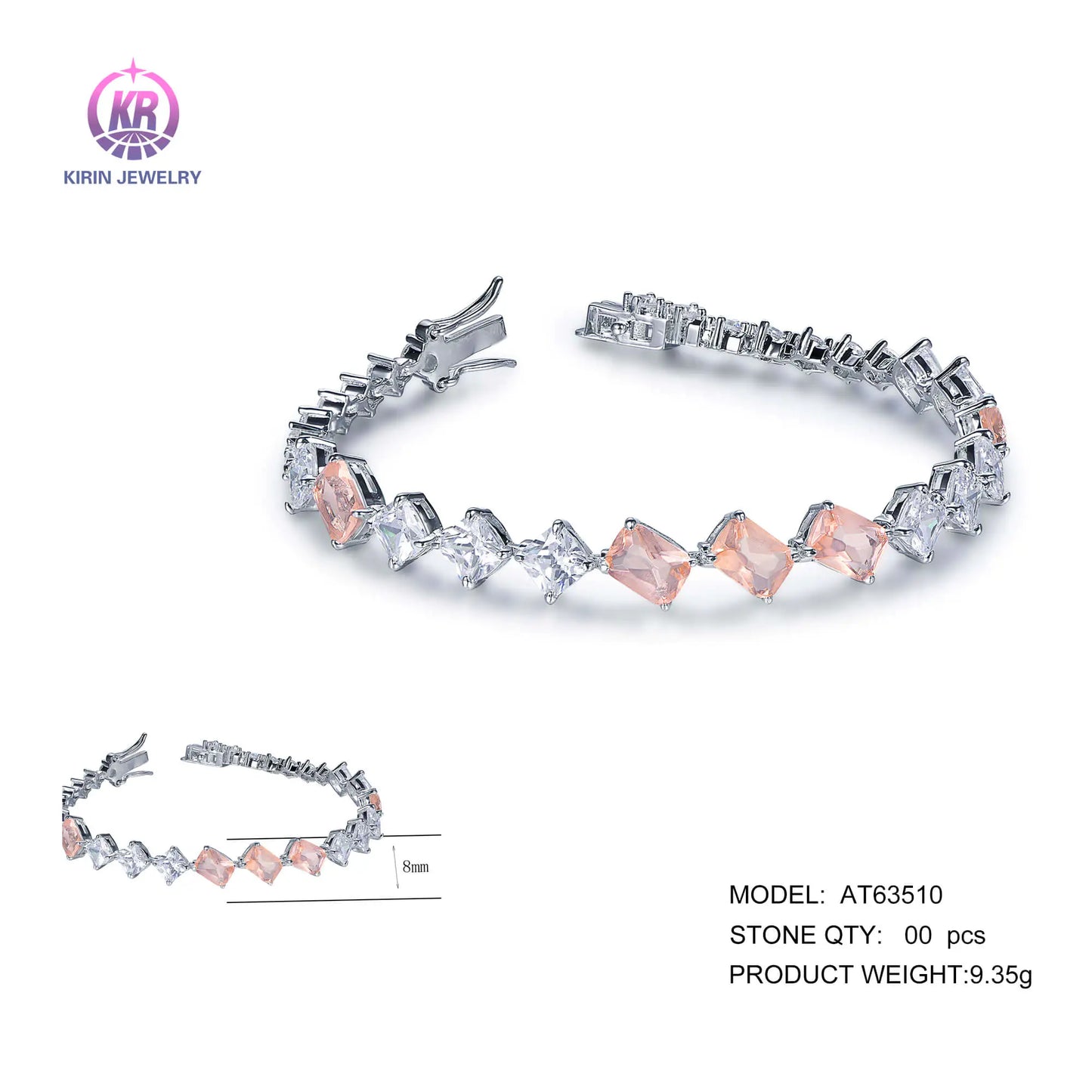 Wholesale Silver White CZ & Pink Glass Dual Color Gemstone Tennis Bracelets for Women