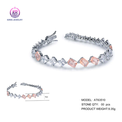 Wholesale Silver White CZ & Pink Glass Dual Color Gemstone Tennis Bracelets for Women