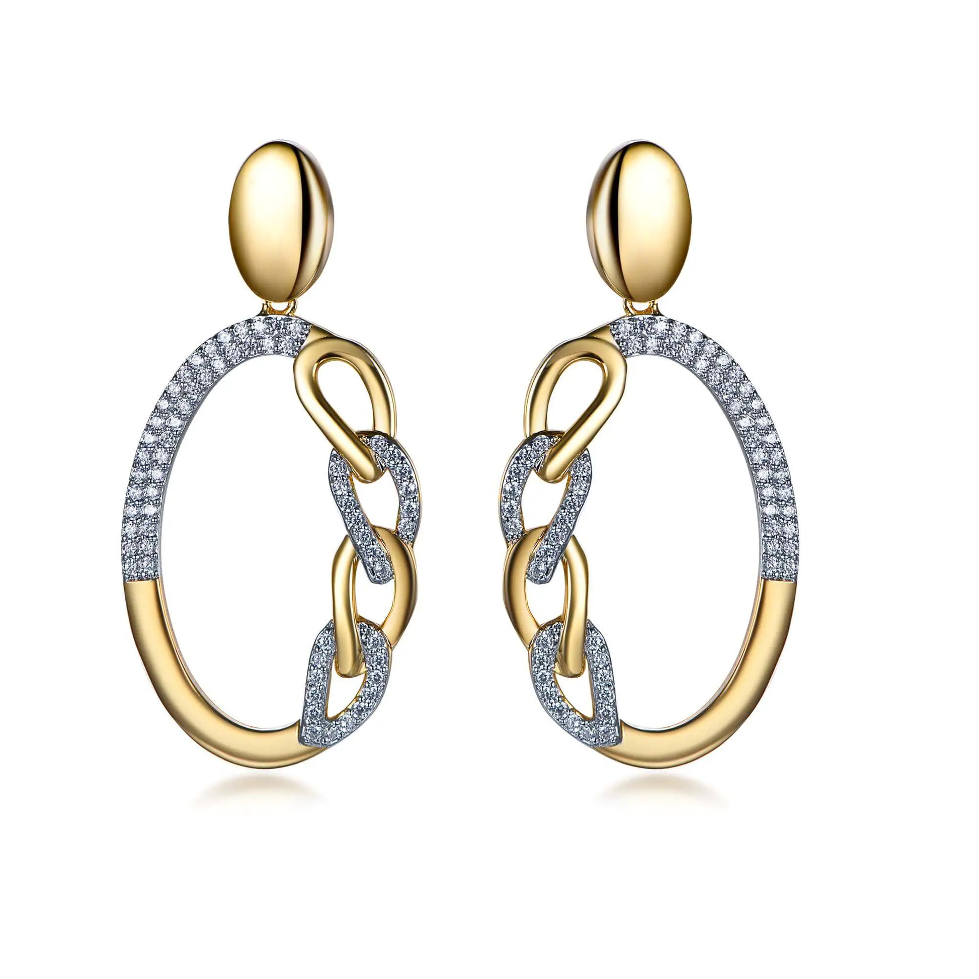 Wholesale Silver White Gold & Gold Plated CZ 2-Tone Dangle Hoop Earring