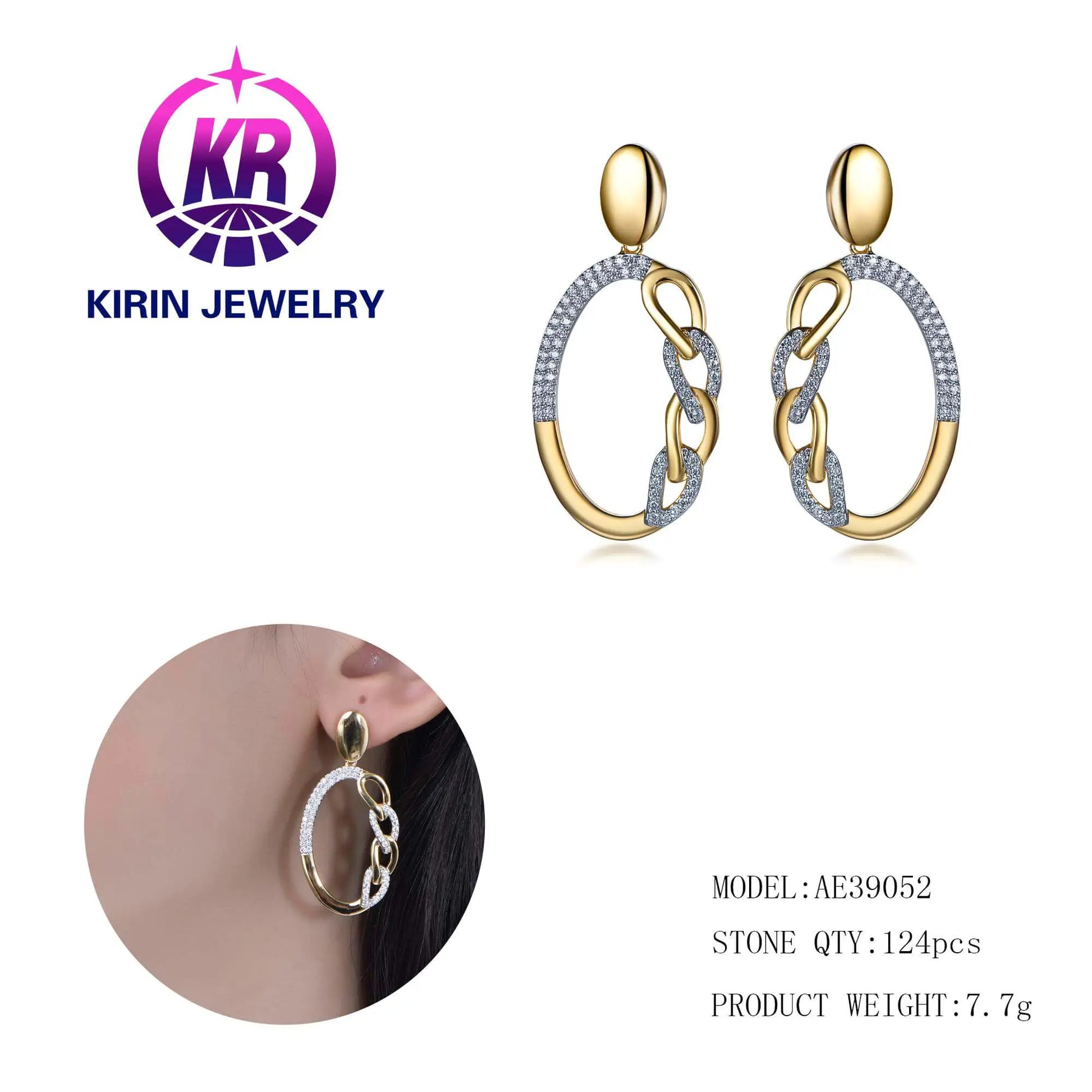 Wholesale Silver White Gold & Gold Plated CZ 2-Tone Dangle Hoop Earring for Women