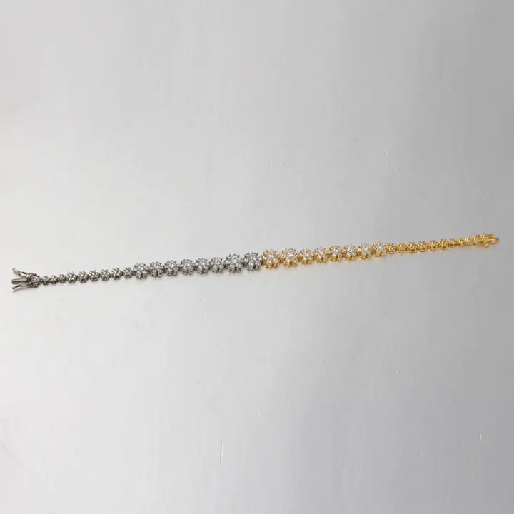 Wholesale Silver White Gold & Gold Plated CZ Bracelet Two Tone Jewelry Sets