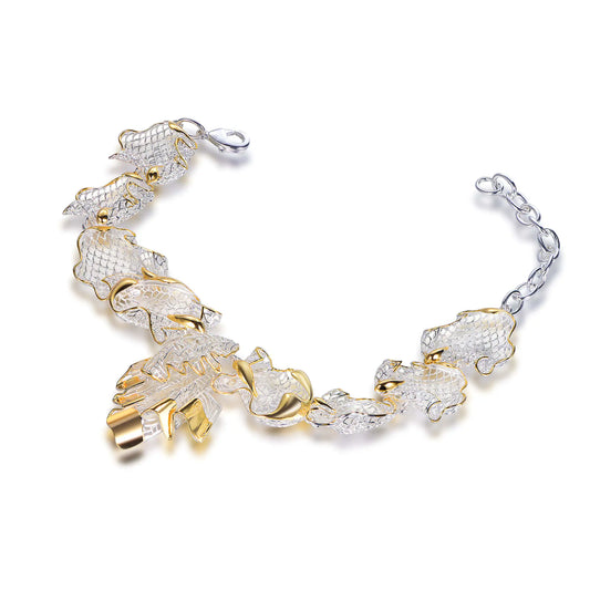 Wholesale Silver White Gold & Gold Plated Dual Color Hollow Chain Bracelet