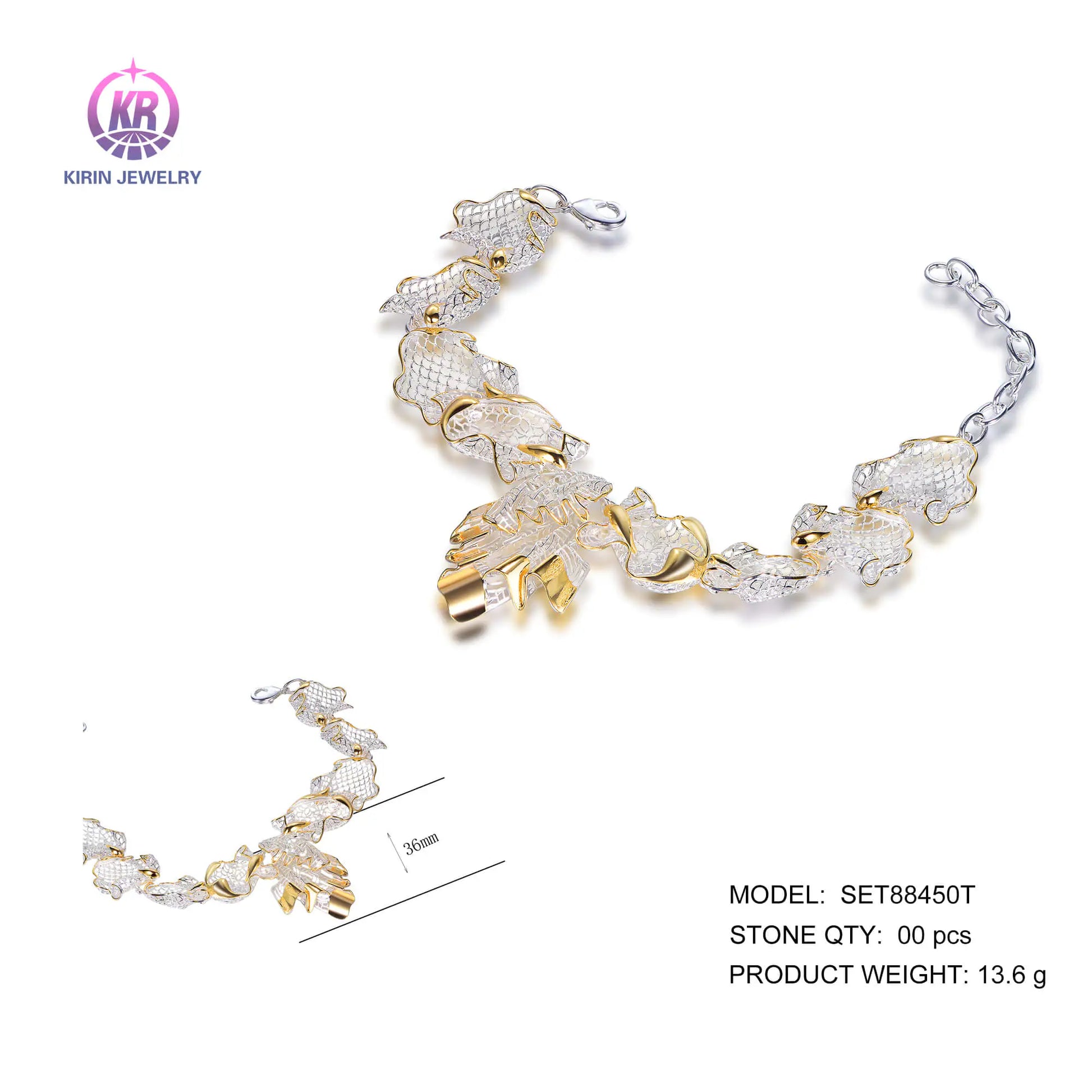 Wholesale Silver White Gold & Gold Plated Dual Color Hollow Chain Bracelet for Women