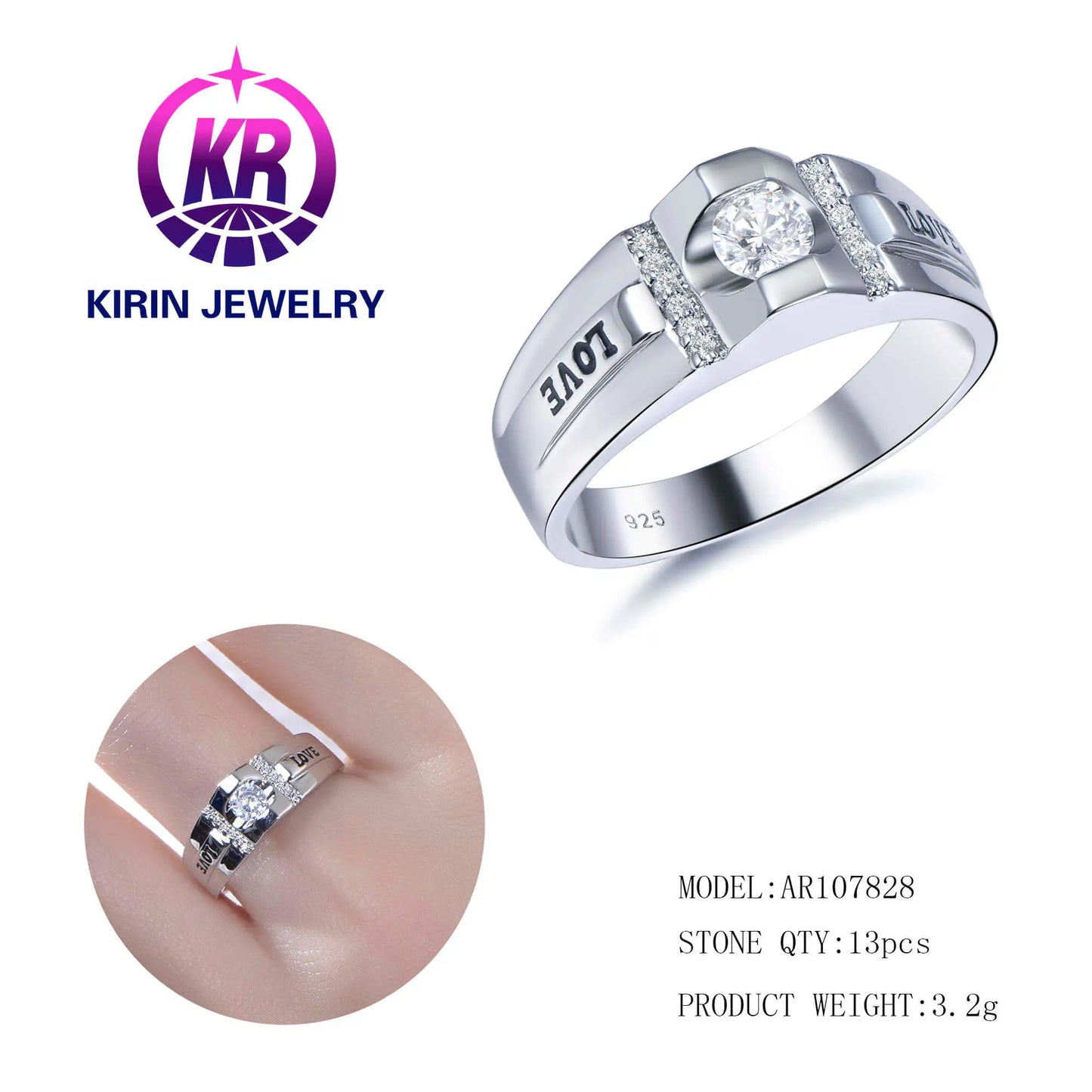 Wholesale Silver White Gold Plated CZ Enamel Round Diamond Engagement Rings for Women