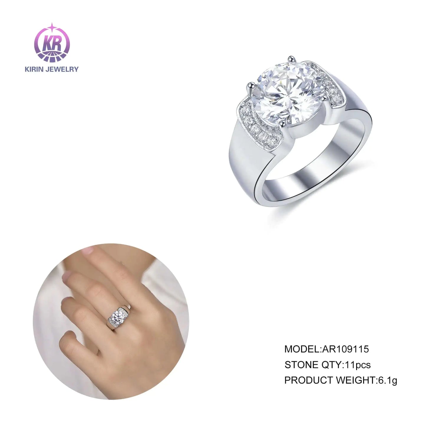 Wholesale Silver White Gold Plated CZ Round Diamond Engagement Ring for Women