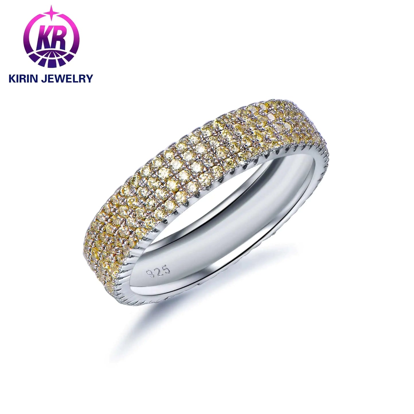 Wholesale Silver Yellow Round Cut CZ 4 Row Micro Pave Engagement Ring