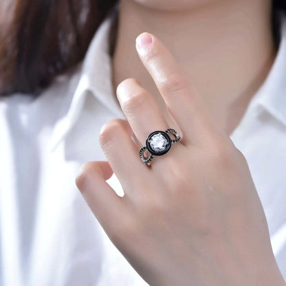 Wholesale Split Shank Black Enamel Round Cut Diamond Engagement Ring for Women