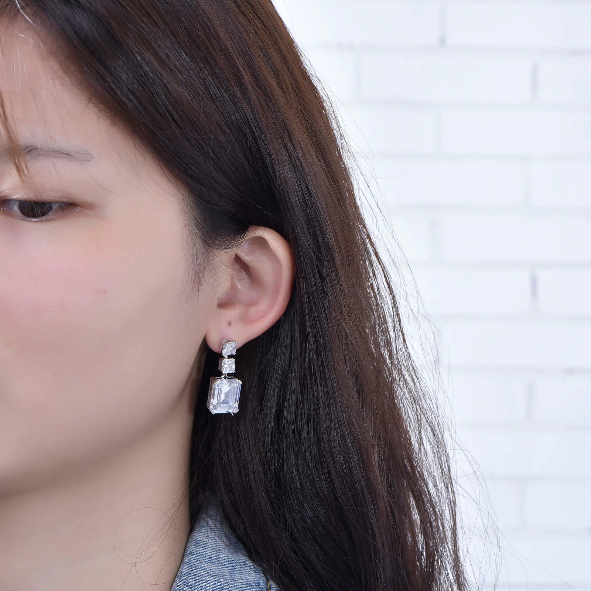 Wholesale Square Cut Simulated Diamond Dangle Stud Earrings​ for Women