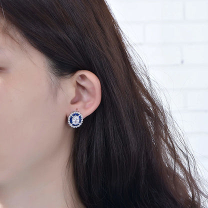 Wholesale Statement Lab Diamond & Sapphire Halo Stud Earrings for Women