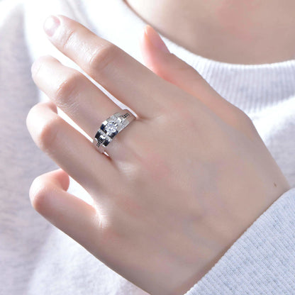 Wholesale White Gold Plated CZ Enamel Round Diamond Engagement Rings for Women