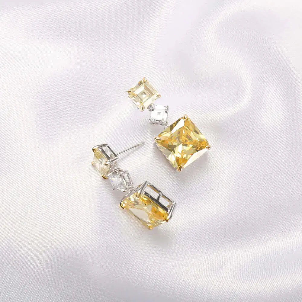 Wholesale Yellow and White Cubic Zircon Gemstone Dangle Earrings