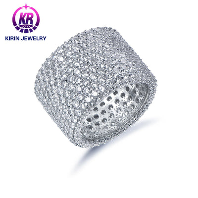 Wholesale factory price jewelry 925 silver iced out diamond 3A White Cubic Zirconia cuban rings hip hop ring Kirin Jewelry