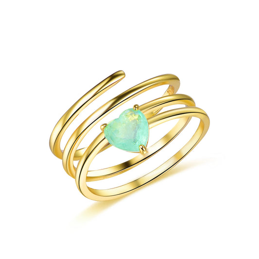 Wholesale heart-shaped gemstone rings with adjustable line inlay Green glass for women Kirin Jewelry