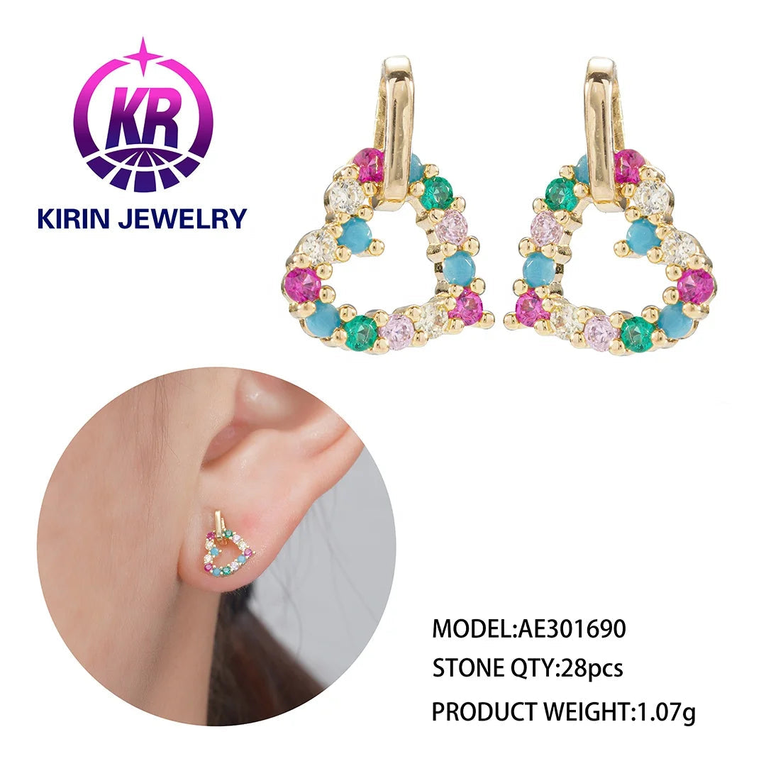 Wholesale natural gemstone zircon earring custom logo customized quartz jewelry color crystal stud earrings women Kirin Jewelry