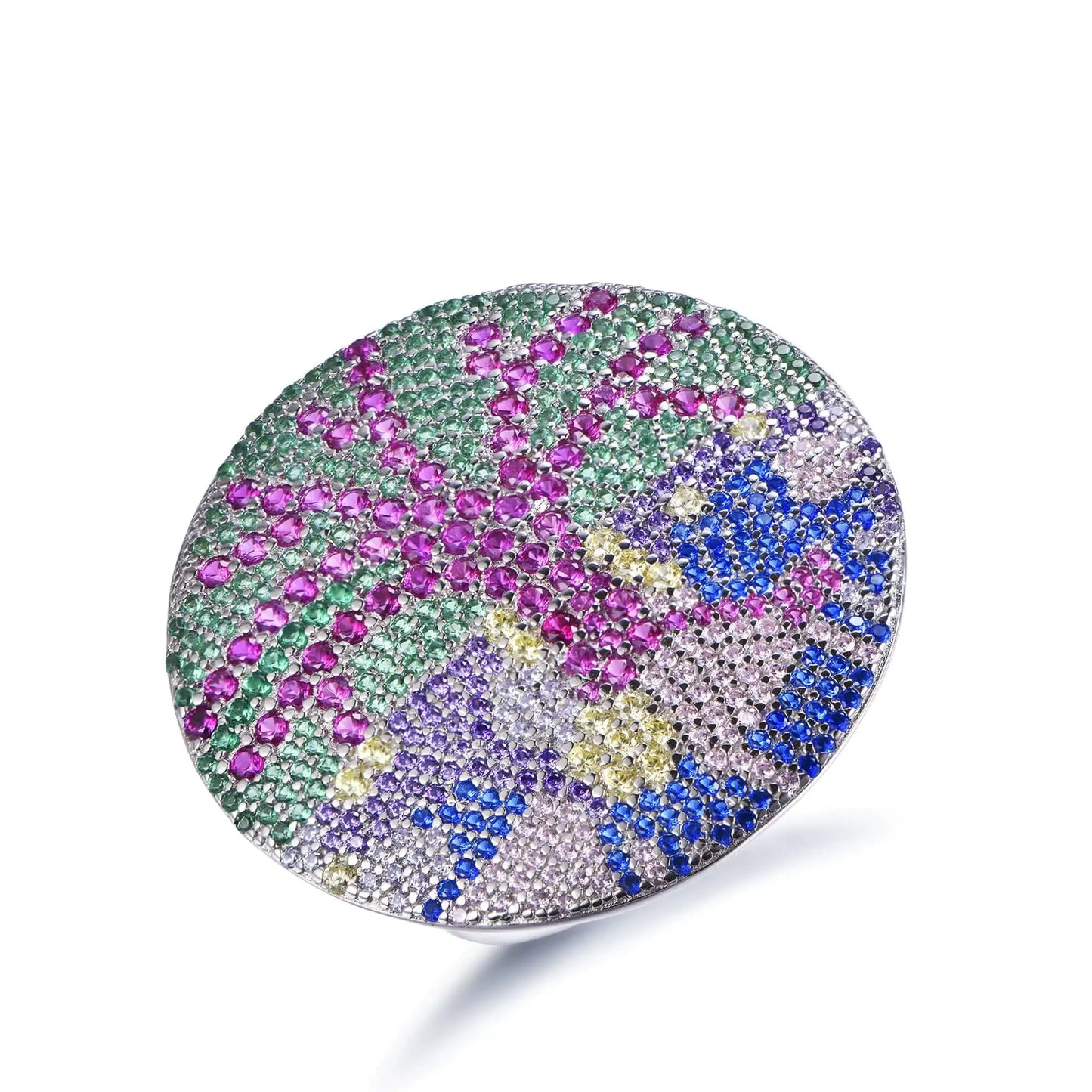 Wholeslae Silver CZ & Corundum & Nano Mult Color Gem Round Shaped Engagement Ring