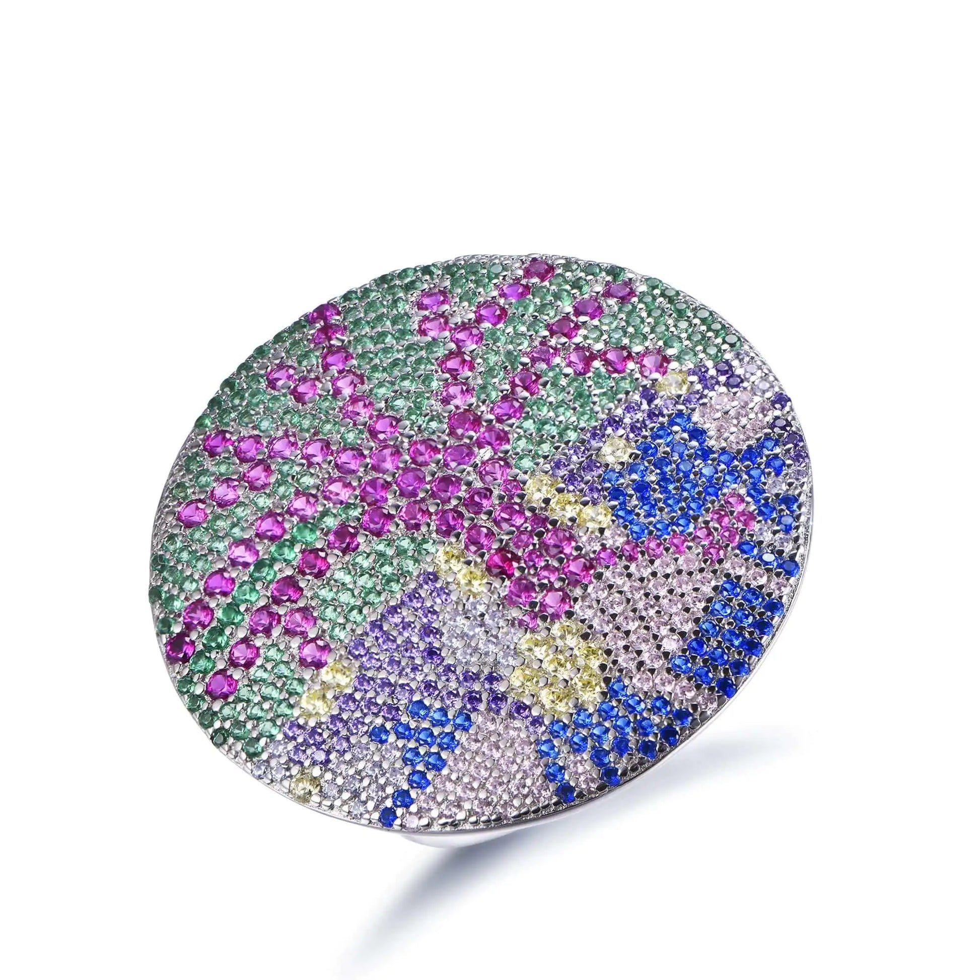 Wholeslae Silver CZ & Corundum & Nano Mult Color Gem Round Shaped Engagement Ring