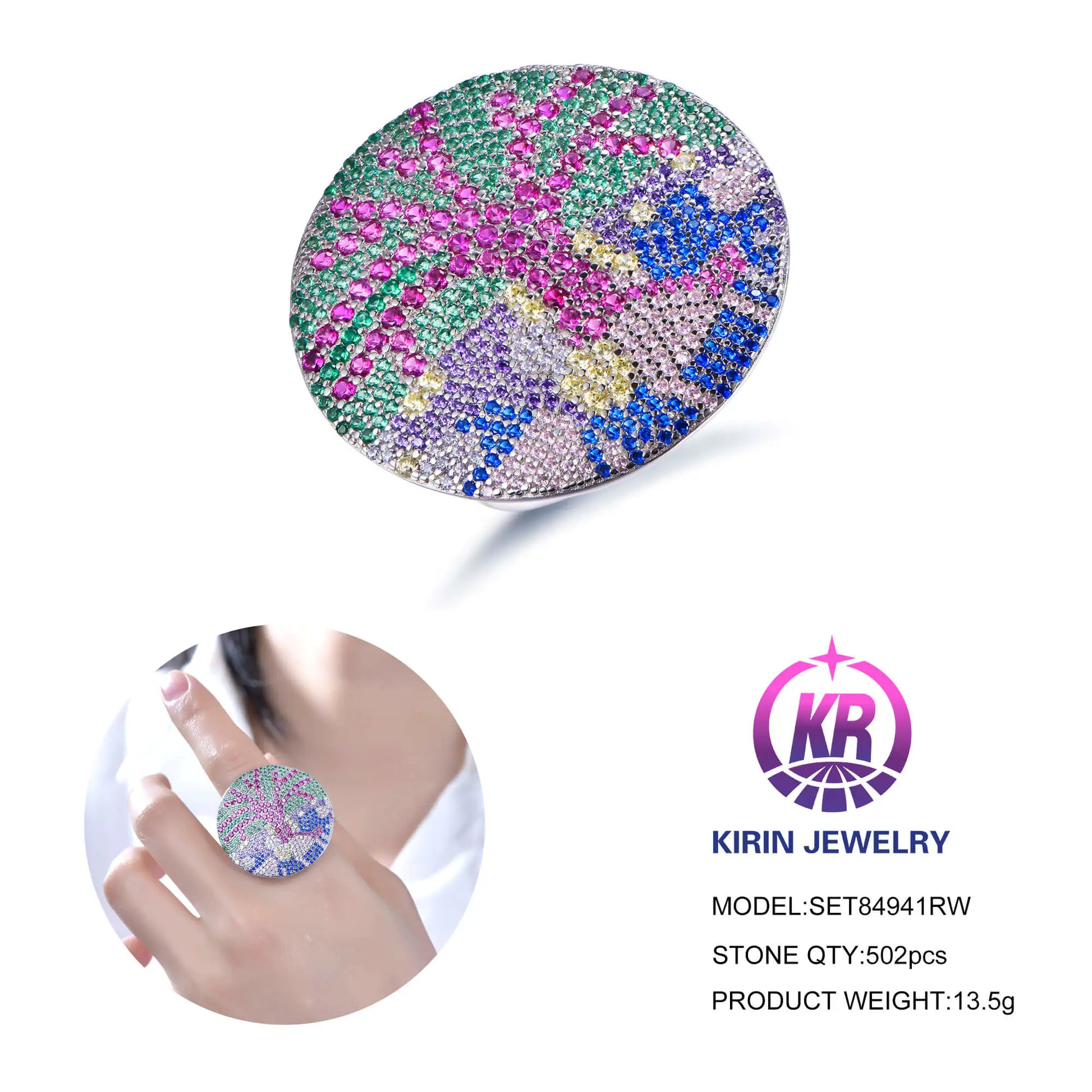 Wholeslae Silver CZ & Corundum & Nano Mult Color Gem Round Shaped Engagement Ring for Women