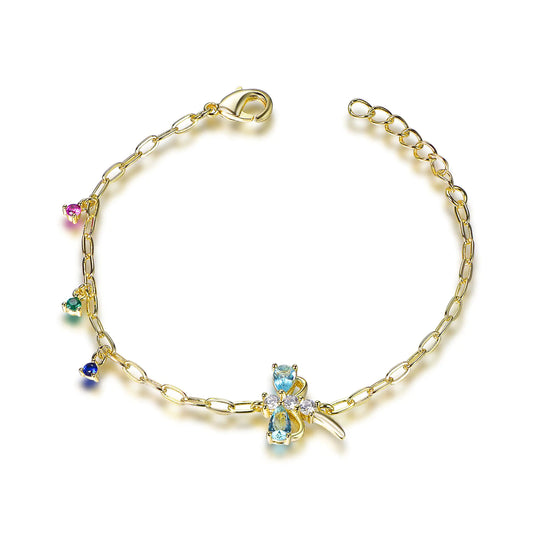 Wholeslae Silver Gold Plated CZ & Glass & Spinel & Corundum Dragonfly Charm Bracelet​