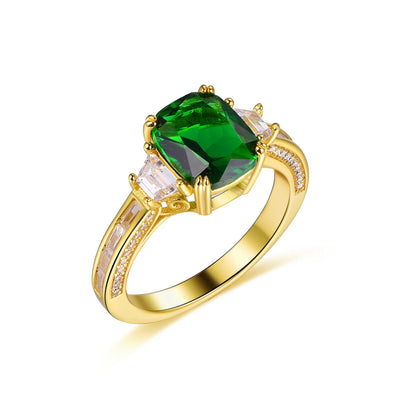 Women 925 Sterling Silver Wedding Ring Set Jewelry Ladies Square Green Emerald Stone Engagement Rings Kirin Jewelry