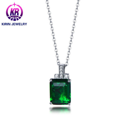 Women's Fashion Jewelry Zircon Charm Necklace 925 Sterling Silver Baguette Fusion Stone Emerald Pendant Necklaces Kirin Jewelry