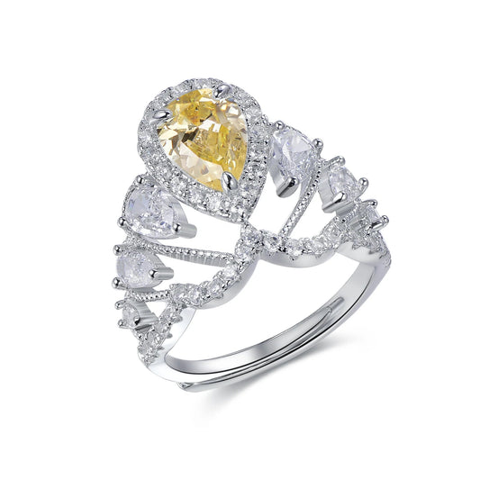 accessories ring women yellow zircon diamond tiara ring for bride 925 sterling silver zircon finger ring Kirin Jewelry