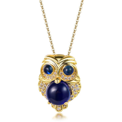 animal necklace pendant 18k gold chain Dark Blue gem owl pendant necklace 14k gold owl pendant necklace Kirin Jewelry