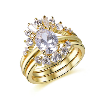 conjunto de anillos de boda 3 piece gold plated ring 18k gold ring set 5a CZ 18 karat pure gold ring set Kirin Jewelry
