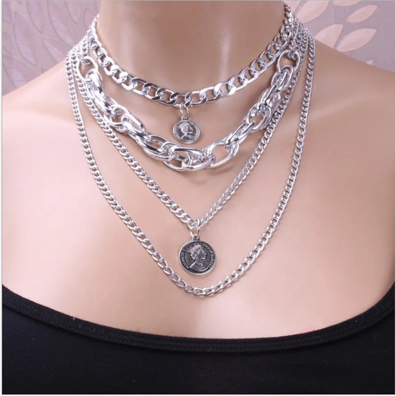 couples stainless steel necklace valentine's layered chain necklace women alloy stainless steel silver 18k gold necklace Kirin Jewelry