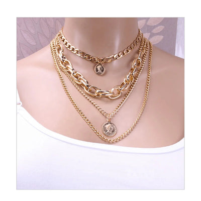couples stainless steel necklace valentine's layered chain necklace women alloy stainless steel silver 18k gold necklace Kirin Jewelry