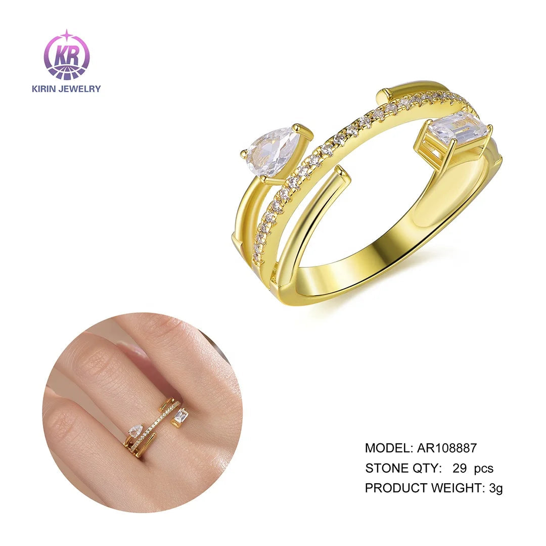 custom silver enamel rings 18k gold enamel rings 925 silver bands 5a white zircon enamel diamond ring Kirin Jewelry