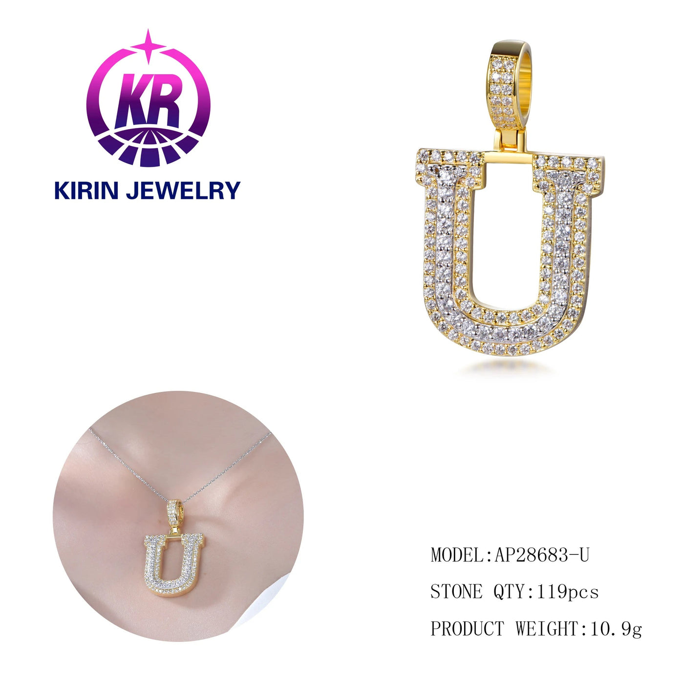 customized letter necklace with letter14K & 18K Gold  letter pendant  necklace jewellery women chain custom necklace Kirin Jewelry