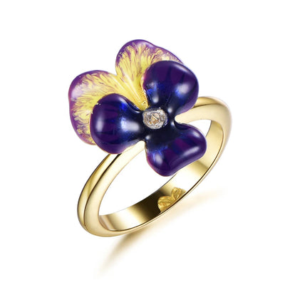 enamel jewelry for women ladies dazed flower ring gold plated ring flower 14K gold plated 925 sterling silver enamel ring Kirin Jewelry