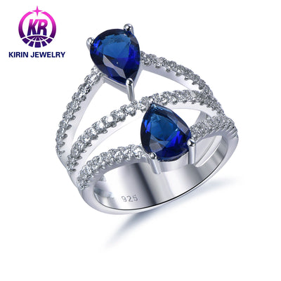 fashion Jewelry 925 Sterling Silver Pear Shape Emerald Engagement Bridal Ring Kirin Jewelry