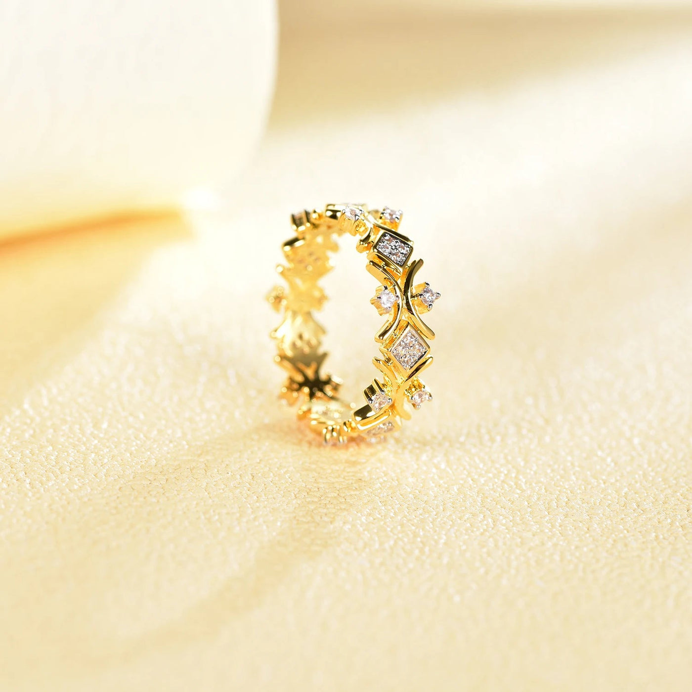 luxury Geometric gold plated brass women ring,rings jewelry women,rainbow cz eternity engagement women rings Kirin Jewelry