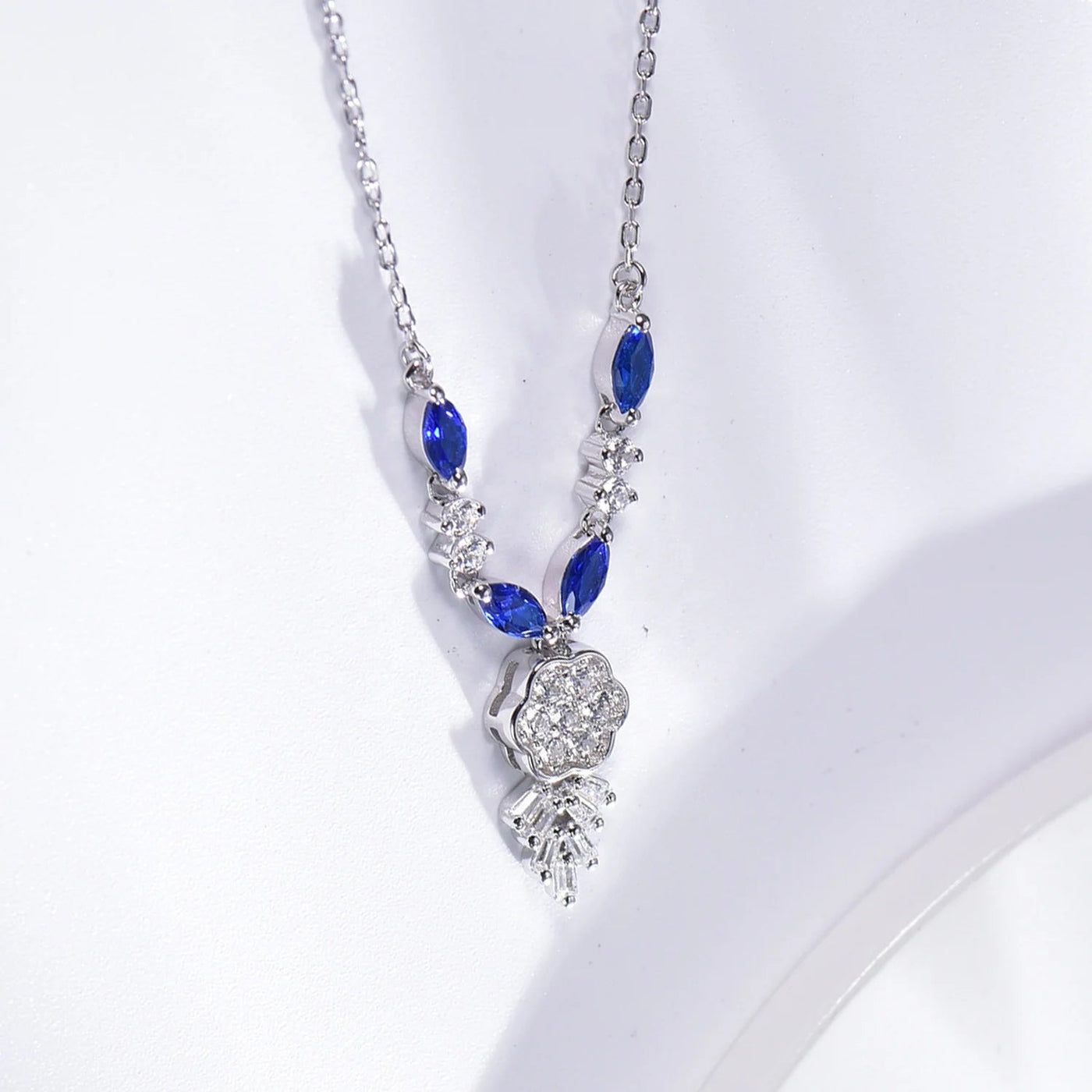 marquise blue spinel CZ mossinate diamond necklace mens sliver chain necklace 925 sterling silver necklace Kirin Jewelry