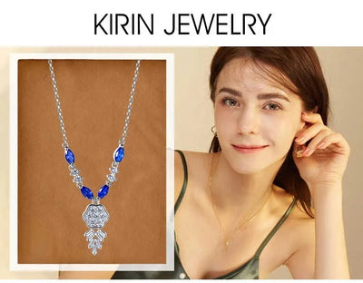 marquise blue spinel CZ mossinate diamond necklace mens sliver chain necklace 925 sterling silver necklace Kirin Jewelry