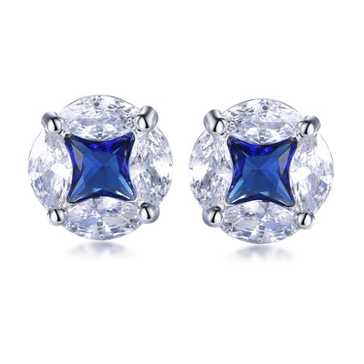 marquise natural sapphire Women 925 sterling silver stud earrings dark blue sapphire stud earrings Kirin Jewelry