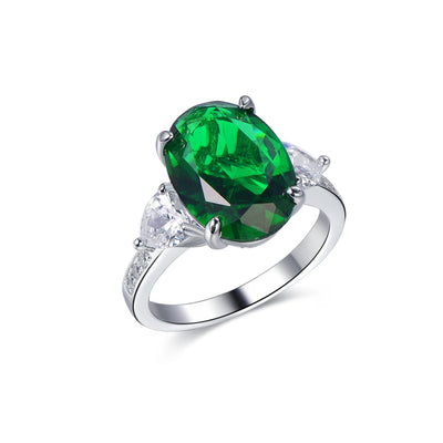 micro prong 925 sterling silver ring jewelry cz oval gemstone white gold ring Women's gift emerald rings Kirin Jewelry